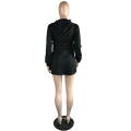 Most Popular 2021 Summer Casual Strap Tie Elastic Waist Ruffed Long Sleeve Short Skirts Hoodie Dress